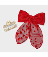 A New Day™ Pearl Hair Claw Clip Heart Bow Set 2pc Red Gold - $183.05 MXN
