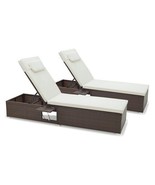 White Patio Chaise Lounge Set of 2 with Backrest Seat Cushion and Headrest - $300.00