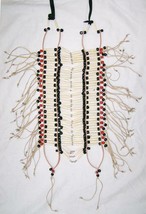LARGE NATIVE INDIAN STYLE BONE BREAST CHEST PLATE black &amp; RED beads LEAT... - $47.45
