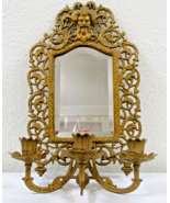 Bradley and Hubbard Victorian Brass Bacchus Mirror Triple Candle Wall Sc... - $364.98 CAD