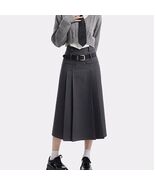 Pleated Mid-length School Girl Skirt - Grey - $25.35