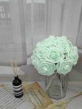 D-Seven Artificial Flower 50Pcs Mint Green Fake Roses With Stem For Diy Wedding - £29.65 GBP