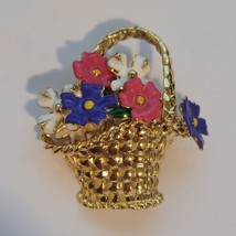 Vintage Gold Tone Flower Basket Brooch - £11.88 GBP