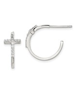 Sterling Silver Cubic Zirconia Cross Hoop Earrings - $1,584.66 MXN