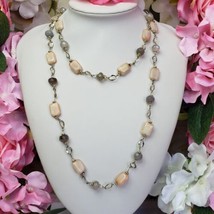 Pink &amp; Smoky Gray Agate Stone Beaded Fashion Necklace - £14.97 GBP
