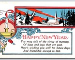 Art Deco New Years Candle Winter Scene Unused UNP DB Postcard K7 - $9.85