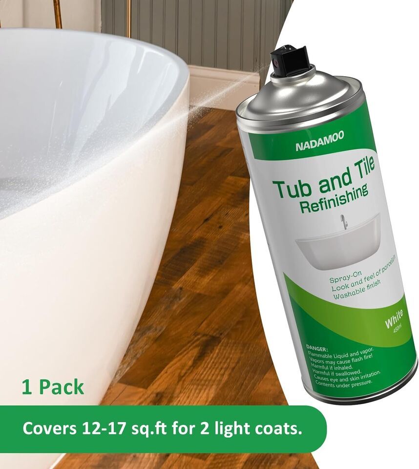 NADAMOO Tub and Tile Spray Paint White, 450ml, 1 Pack, Aerosol Bathtub