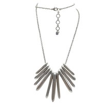 Lucky Brand Silver Tone Spike Bib Necklace with Elongated Pendants &amp; Adj... - £21.69 GBP