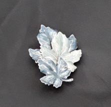 Vintage 1980 Enamel Leaf Brooch PinBlue Green 2.25&quot; x 1.75&quot; - $14.03