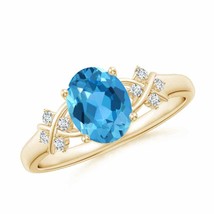 Authenticity Guarantee 
Oval Swiss Blue Topaz Criss Cross Ring with Diamonds ... - £676.12 GBP