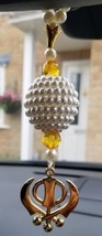 Gold Plated Punjabi Singh Kaur Sikh Kahnda Pendant Car Rear Mirror Beads Orange - £14.04 GBP