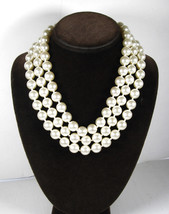Triple Strand Vintage Faux Pearl Necklace Off White Beads 18&quot;-20&quot; Beaded - £15.02 GBP
