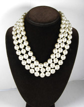 Triple Strand Vintage Faux Pearl Necklace Off White Beads 18&quot;-20&quot; Beaded - £14.05 GBP