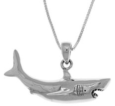 Jewelry Trends Sterling Silver Great White Shark Pendant Necklace 18&quot; - £41.55 GBP
