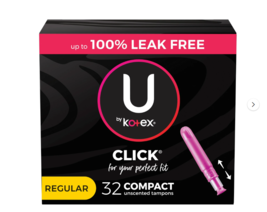 U by Kotex Click Compact Tampons, Regular, Unscented, 32 Count - £14.12 GBP