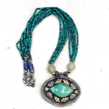Vintage Tribal Afghan tiny seed beads malachite color Lapis jewelry neck... - $27.60
