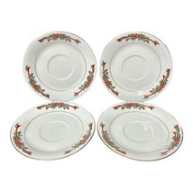 4 Poinsettias and Ribbons Fine China Saucer Plates 6&quot; Only - £7.84 GBP