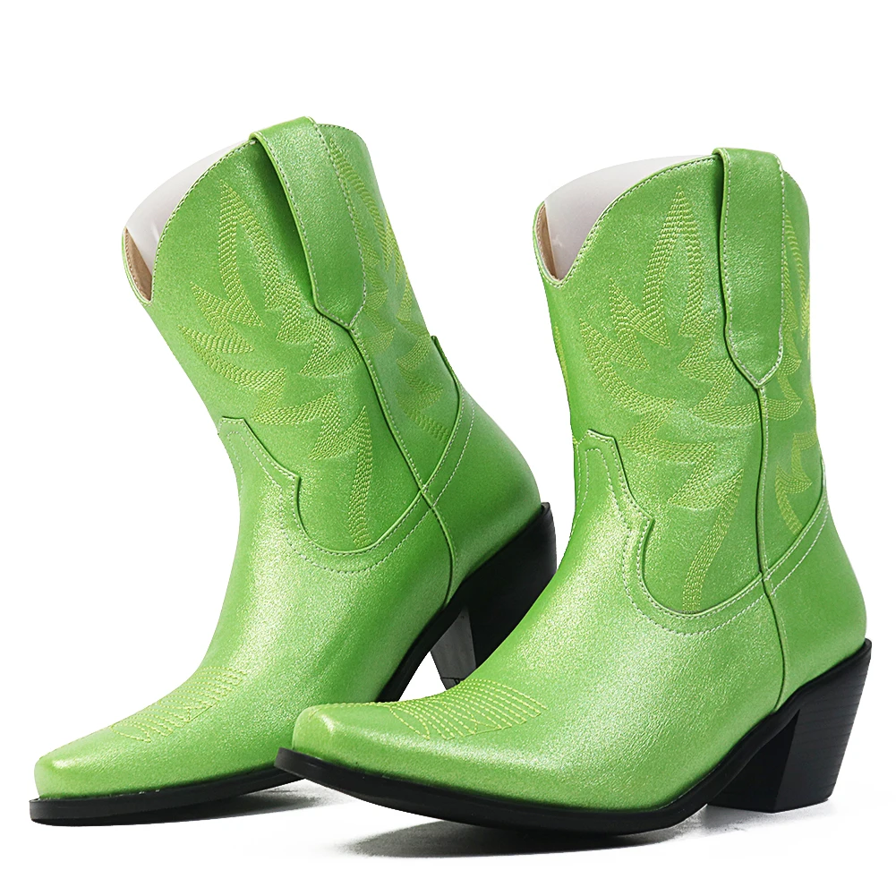 boy Western Winter Boots For Women 2023 Shiny lic Women&#39;s Embroidery Knee High P - $56.56