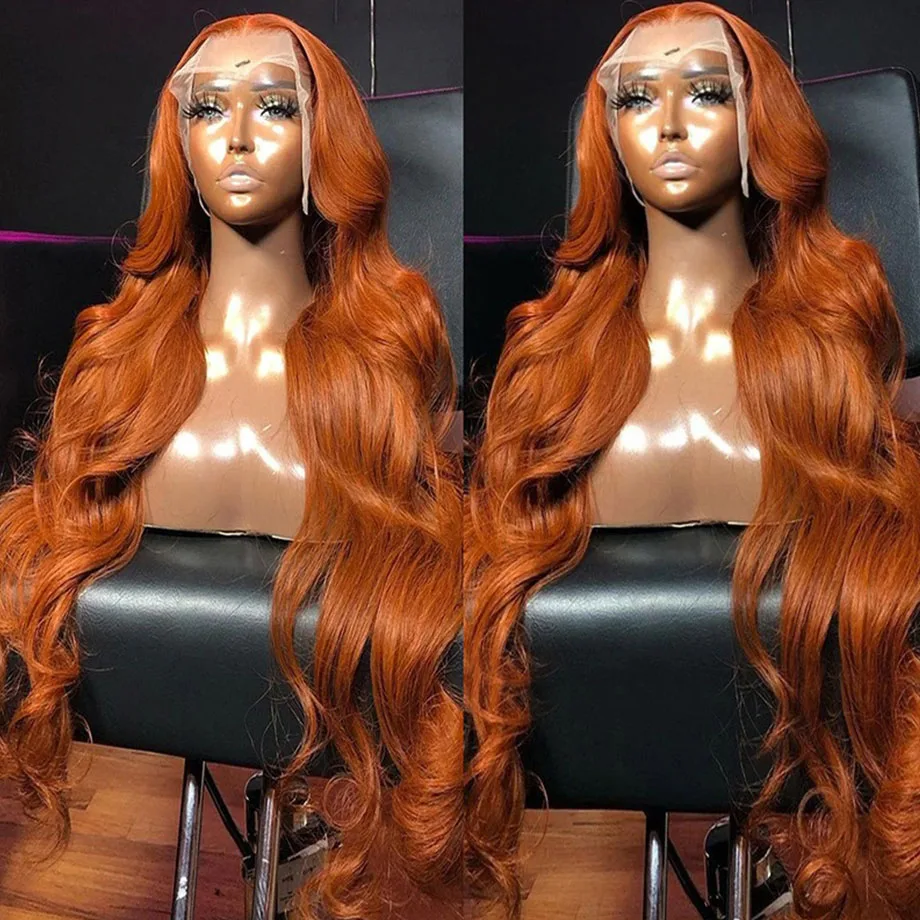 Colored Human Hair Wigs Body Wave Ginger Orange Lace Front Wig 13x4 13x6 HD La - £80.41 GBP+
