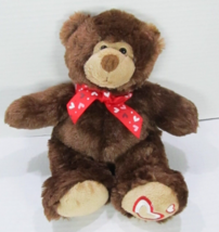 The Petting Zoo Valentine Day Teddy Bear 10&quot; Brown w/Hearts on Feet Plush Bow - £9.00 GBP