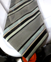 Hermes Paris Men&#39;s 100% Silk Ties Gray Black Blue Diagonal Design - $100.00