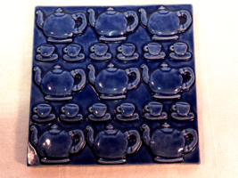 Ken Goldstrom Blue Tea Pot And Cups Ceramic Tile Mint 6 in. Square - £15.72 GBP