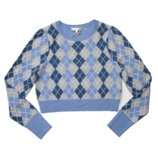NWT LoveShackFancy Glinda Cropped Pullover in Light Blue Argyle Wool Sweater M - £101.27 GBP