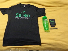 Workout Bundle Squeezed Shirt M Water Bottle Coozie 7 Day Challenge Green Black - £5.73 GBP