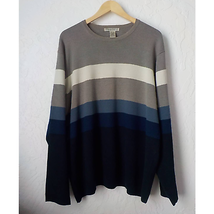 Geoffrey Beene Men XL Stripes Sweater Pullover Gray Blue Crew Neck Long Sleeves - £11.87 GBP