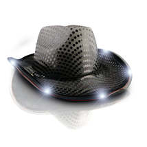 LED Flashing Cowboy Hat with Black Sequins - £30.27 GBP