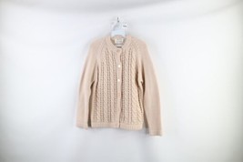 Vtg 70s Streetwaer Womens Medium Hand Loomed Chunky Cable Knit Cardigan Sweater - £51.39 GBP