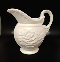 VTG Hull White Pitcher Floral Design Handle Wide Spout Farmhouse Cottage... - £11.16 GBP