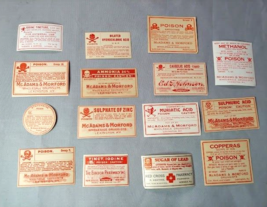 Poison Bottle Pharmacy Label Lot Antique Vintage Skull &amp; Crossbones - £41.90 GBP