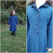 Vintage 50-60s Girl Donetta devon tweed Blue coat Velvet Collar scalloped edge  - £43.42 GBP