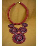 (v35) 20&quot; long Red Czech bead disk black silver star beaded Necklace Afr... - €112,31 EUR