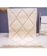 Handmade White Moroccan Beni Ourain Rug Authentic Berber Wool Carpet Boh... - £181.66 GBP