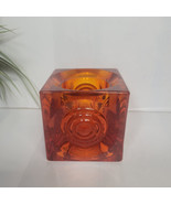 Vintage Viking Epic Art Glass Persimmon Bullseye Candle Holder Cube MCM - $90.00