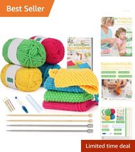 Beginner's Knitting Kit - All Ages Friendly with Cotton Yarn &amp; Bamboo Ne... - $44.50