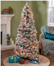 Panorama gifts 6&#39; Pop-Up Flocked Christmas Tree MULTI Color Lights White... - £75.04 GBP