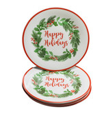 Royal Norfolk Christmas Happy Holly Wreath Plates. 10.5  Inc. (4) ShipN2... - £33.01 GBP