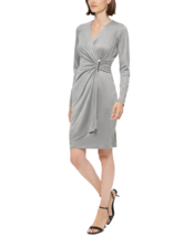 New Calvin Klein Gray Faux Wrap Pleated Career Sheath Dress Size 16 $109 - $64.49