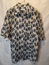 Zone Five 100% Silk Tribal Men&#39;s  Size M Aztec White Blue Button Up Shirt - £18.55 GBP