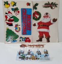 Vintage Christmas Window Clings Santa Wreaths Presents Reindeer Tree 3 Sets - £13.34 GBP