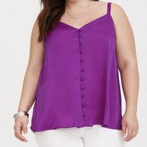 Torrid Sophie Fuschsia Silky Button Loop V-Neck Sleeveless Swing Cami Size 2 - £14.93 GBP