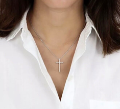 .925 Sterling Silver 0.10 CT. T.W. Diamond Cross Pendant &amp; Adjustable Necklace - $44.50