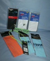 6 Assorted Swim Caps Sporti Finis Speedo Silicone And Latex Plus Bungee Strap - £47.06 GBP