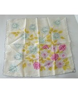 Vintage Pastel blued Edged Paster Floral Ladies Hankie no label Good - $12.82