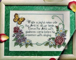 MAKE A JOYFUL NOISE UNTO THE LORD Roses Violet Inspirational Cross Stitc... - $4.99
