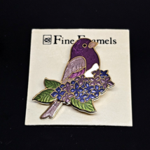 Fish Enterprise Gold Purple Blue Bird Lilac Flowers Cloisonne Enamel Pin Brooch - £20.06 GBP