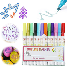 12 Pcs Outline Marker Set, 2023 New Glitter Gel Double Line Outline Pen ... - $42.89